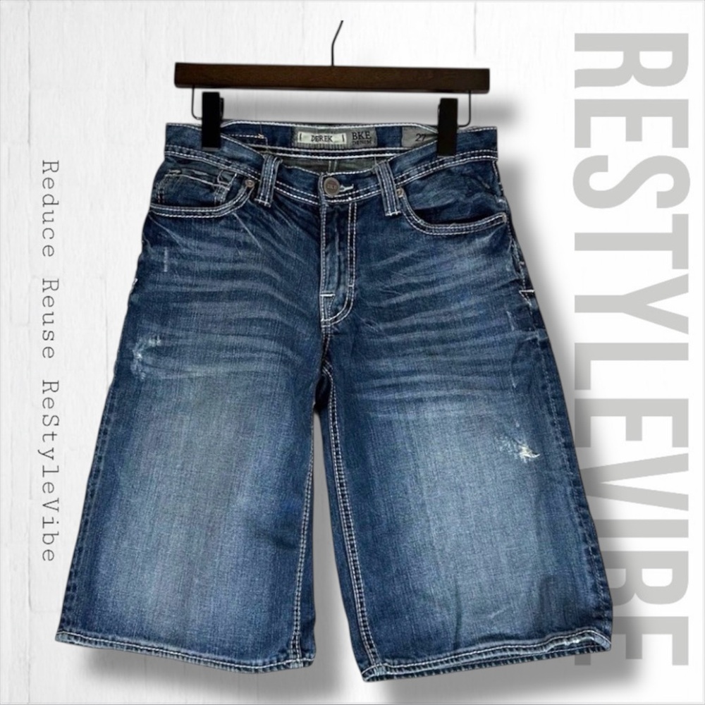 BKE DENIM Men’s Size 27 Denim Shorts Long Length Bermuda Derek Style Fit Cotton